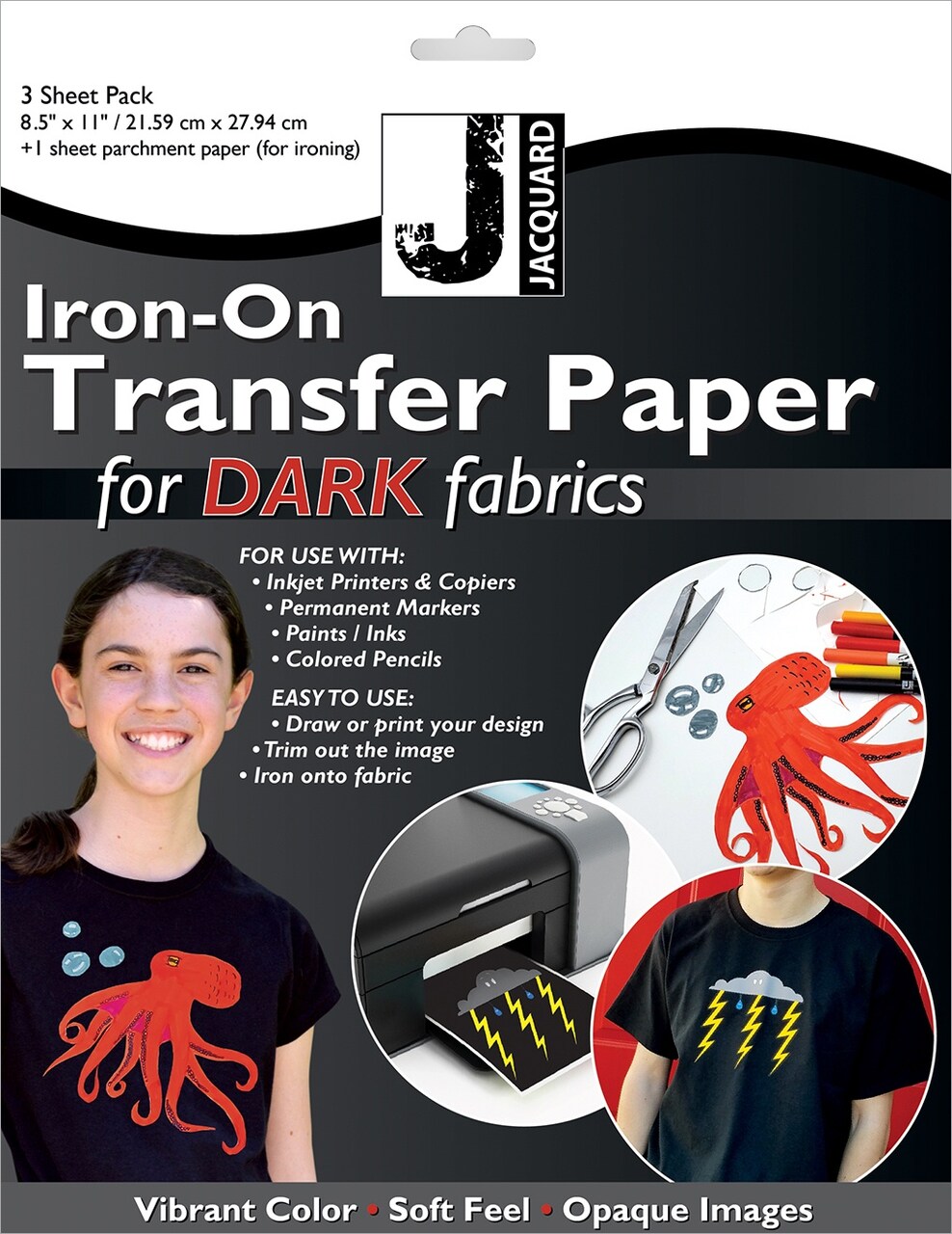 Jacquard Iron-On Ink Jet Transfer Paper 8.5"X11" 3/Pkg-For Dark Fabrics